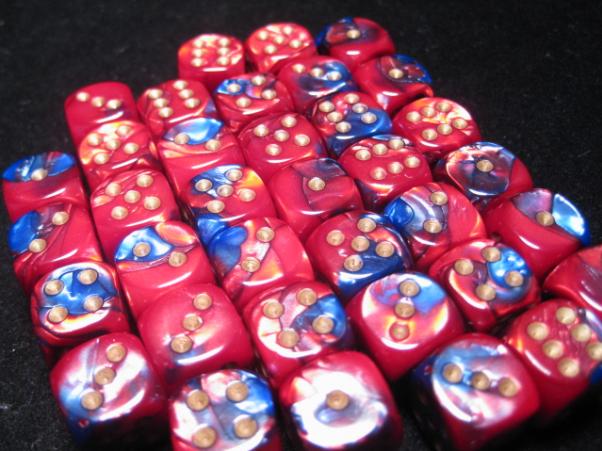 Chessex Dice: Gemini 12mm d6 Blue-Red/Gold